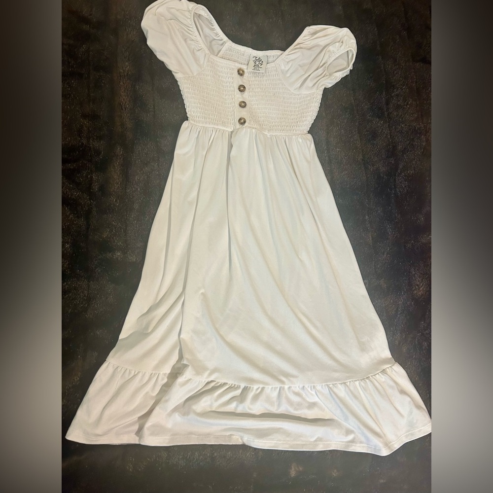 ✨ Jolie & Joy Girls White Smocked Dress – Size 10/12 ✨